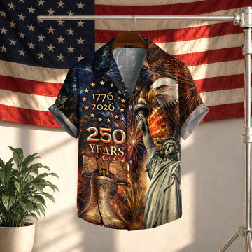 America 250th Anniversary Fireworks Liberty And Eagle Tribute Hawaiian Shirt - Patriotic Gift For Him HN02