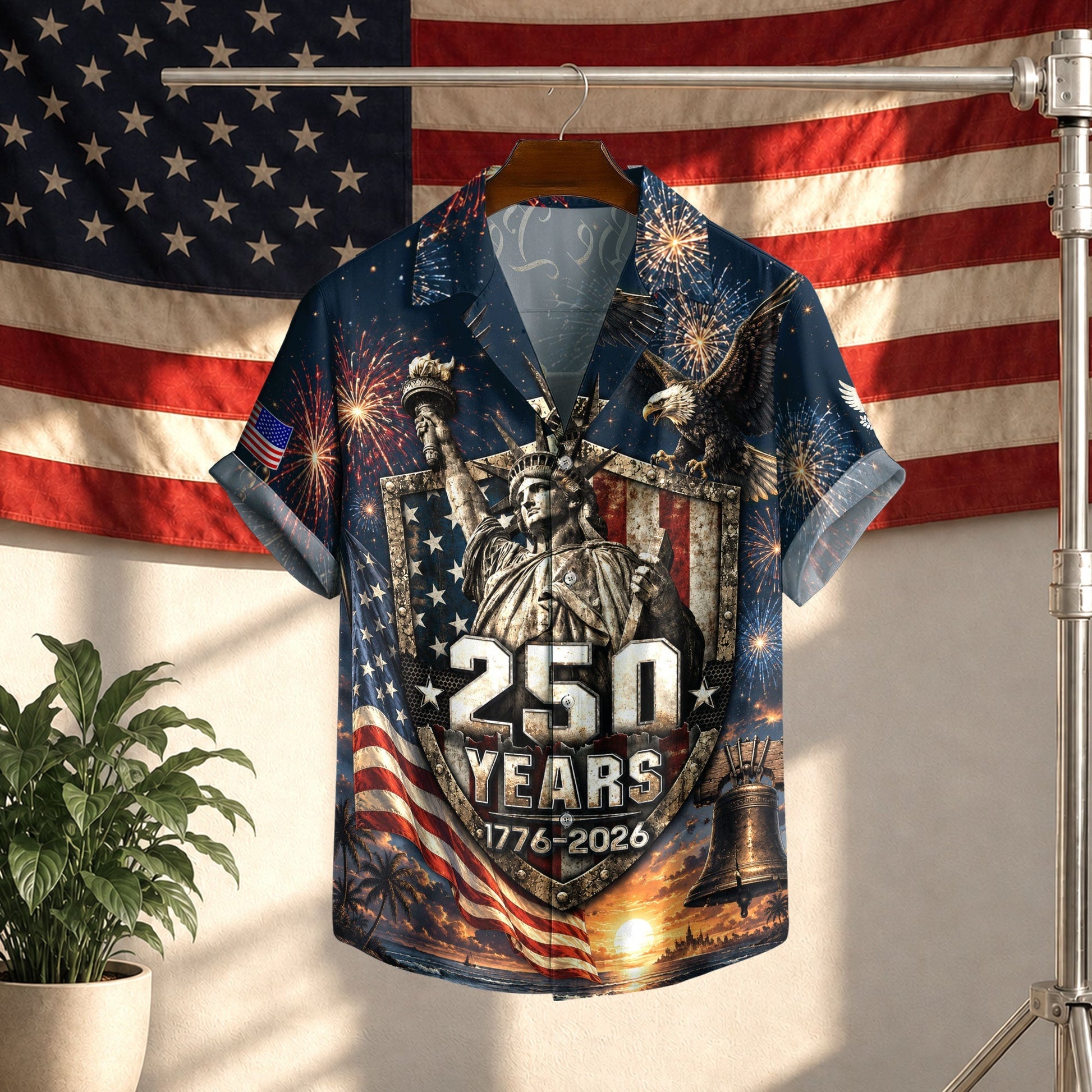USA 250th Celebration Freedom Shield Hawaiian Shirt - Patriotic Gift For Him HN02