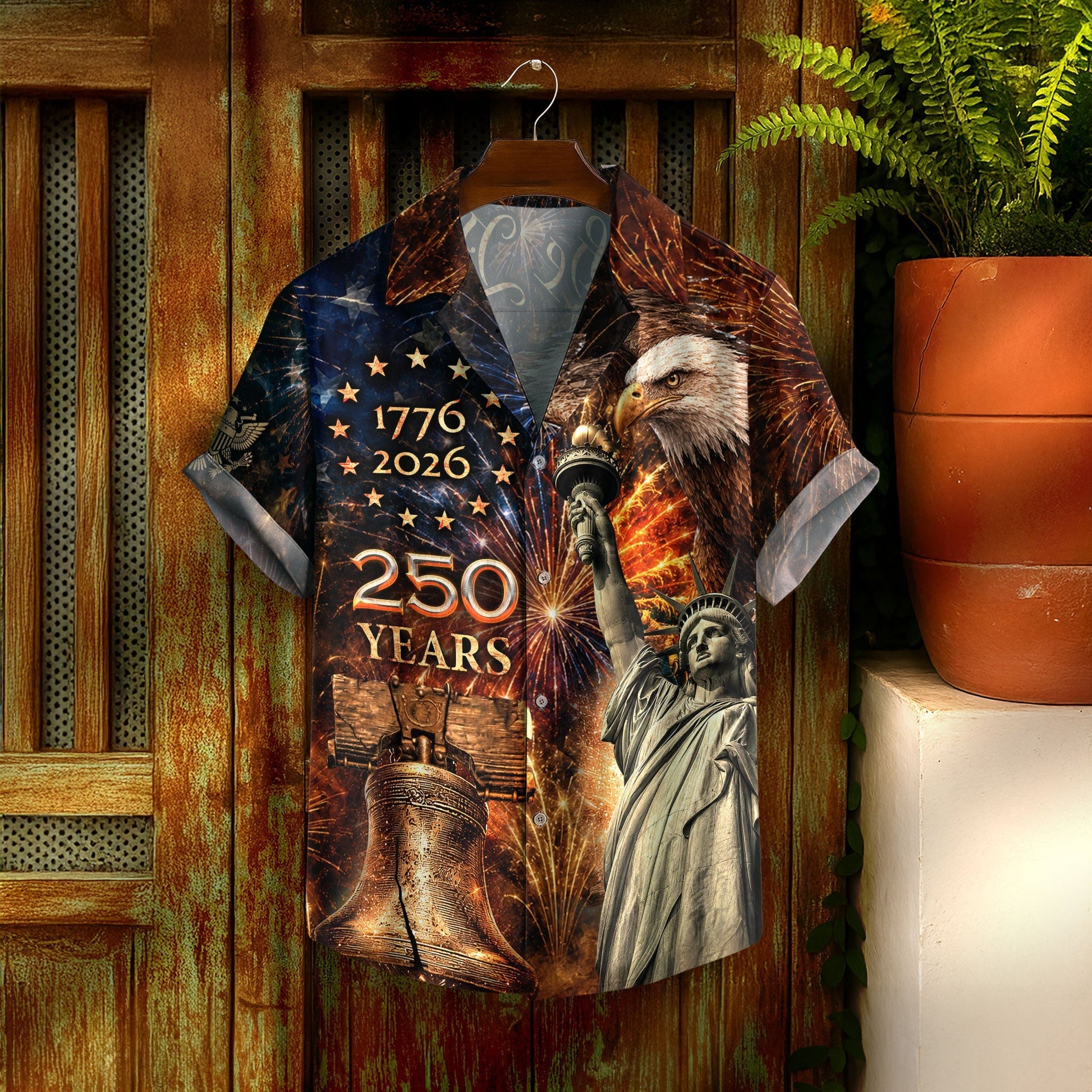 America 250th Anniversary Fireworks Liberty And Eagle Tribute Hawaiian Shirt - Patriotic Gift For Him HN02