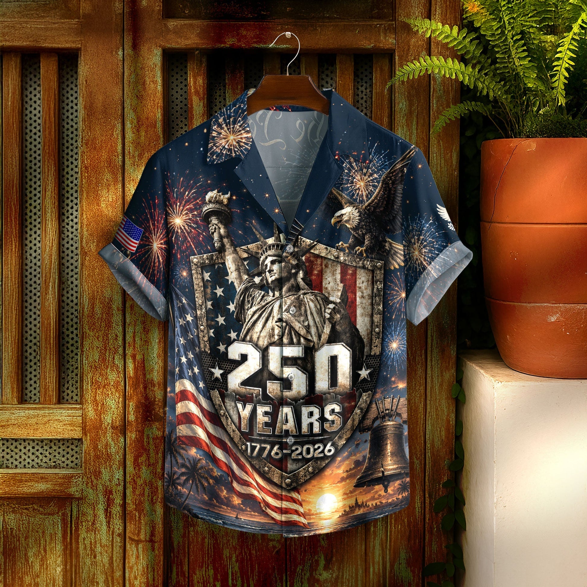 USA 250th Celebration Freedom Shield Hawaiian Shirt - Patriotic Gift For Him HN02