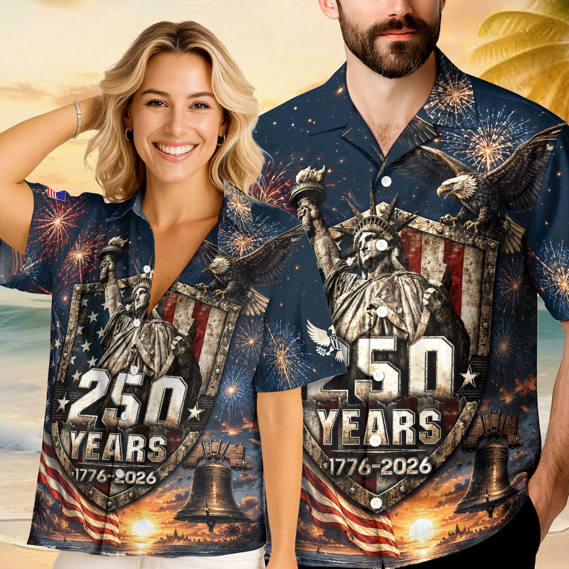 USA 250th Celebration Freedom Shield Hawaiian Shirt - Patriotic Gift For Him HN02