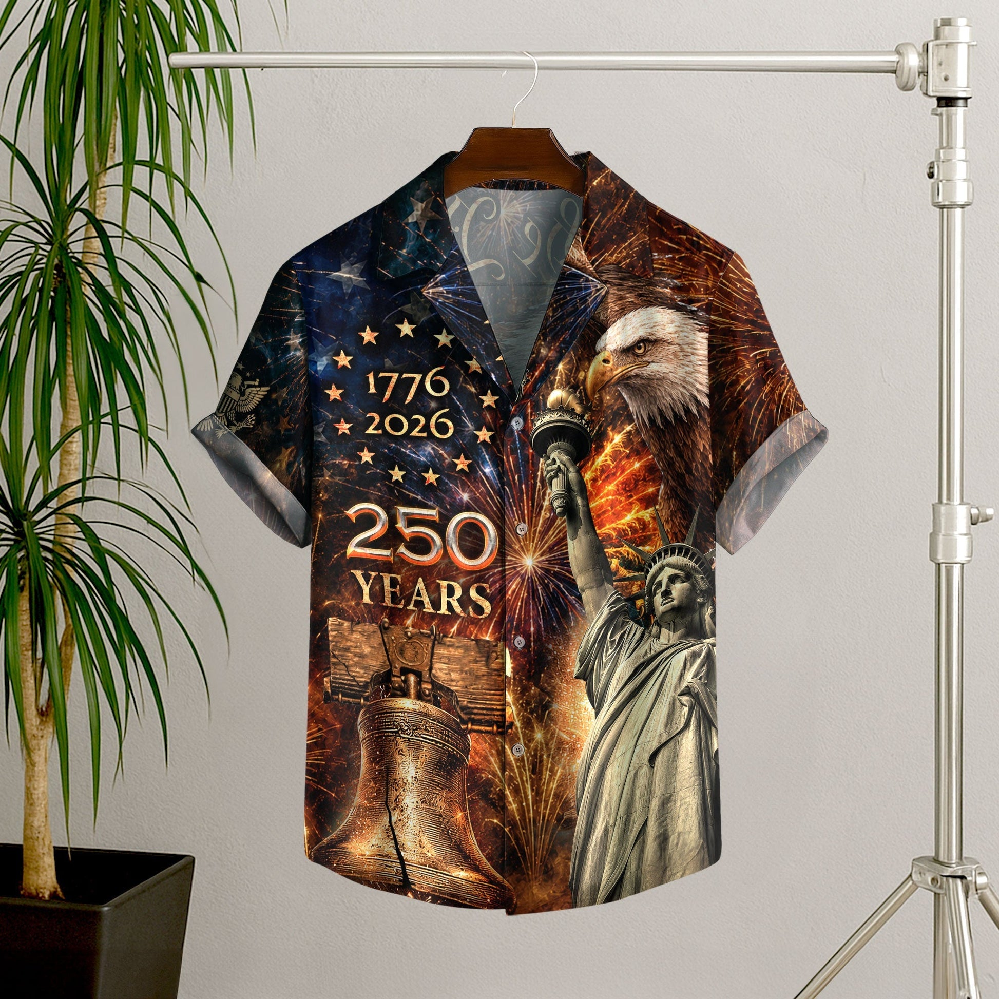 America 250th Anniversary Fireworks Liberty And Eagle Tribute Hawaiian Shirt - Patriotic Gift For Him HN02