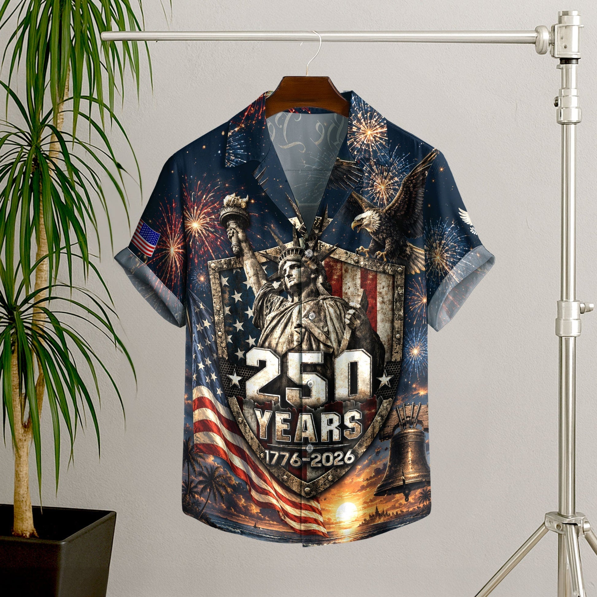 USA 250th Celebration Freedom Shield Hawaiian Shirt - Patriotic Gift For Him HN02