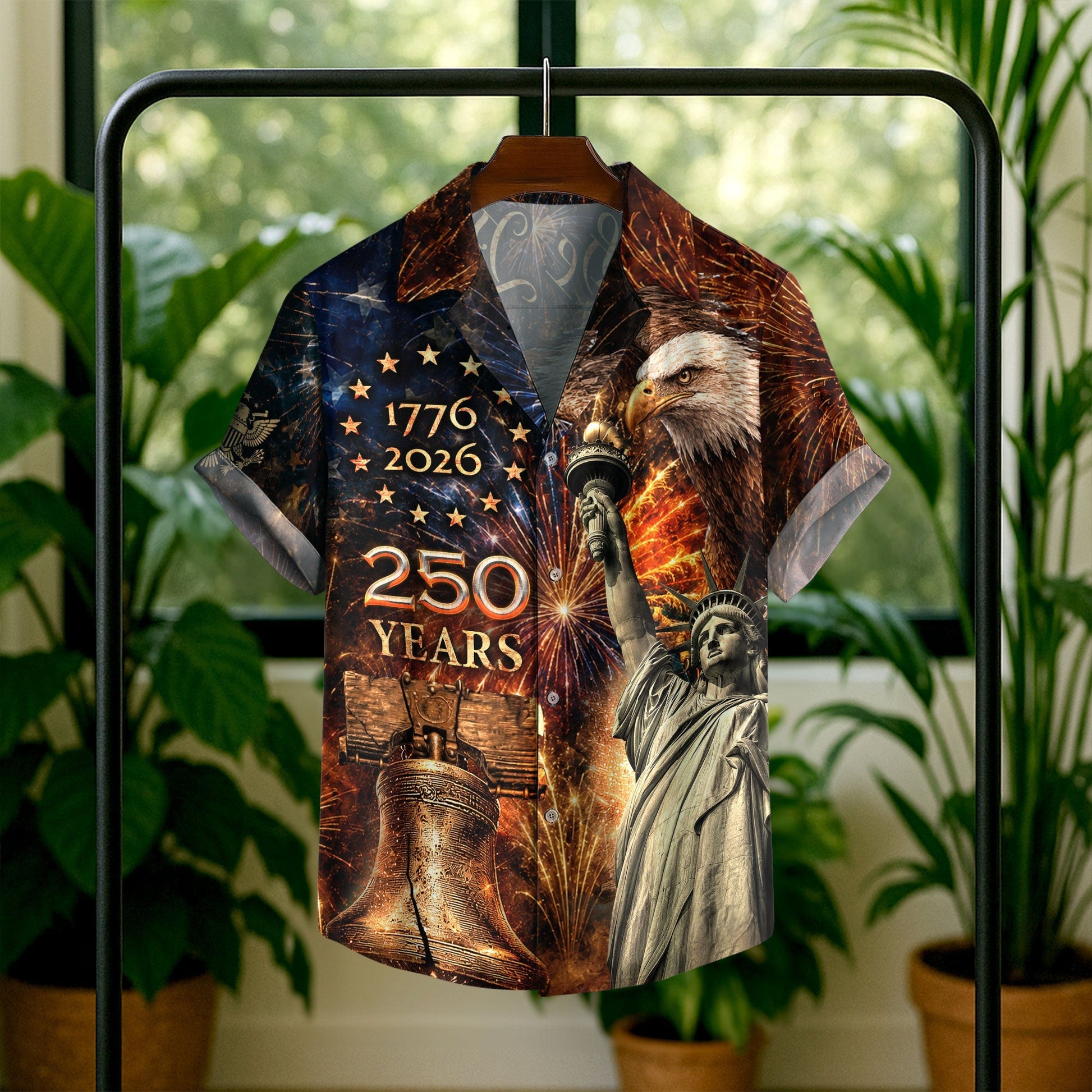 America 250th Anniversary Fireworks Liberty And Eagle Tribute Hawaiian Shirt - Patriotic Gift For Him HN02