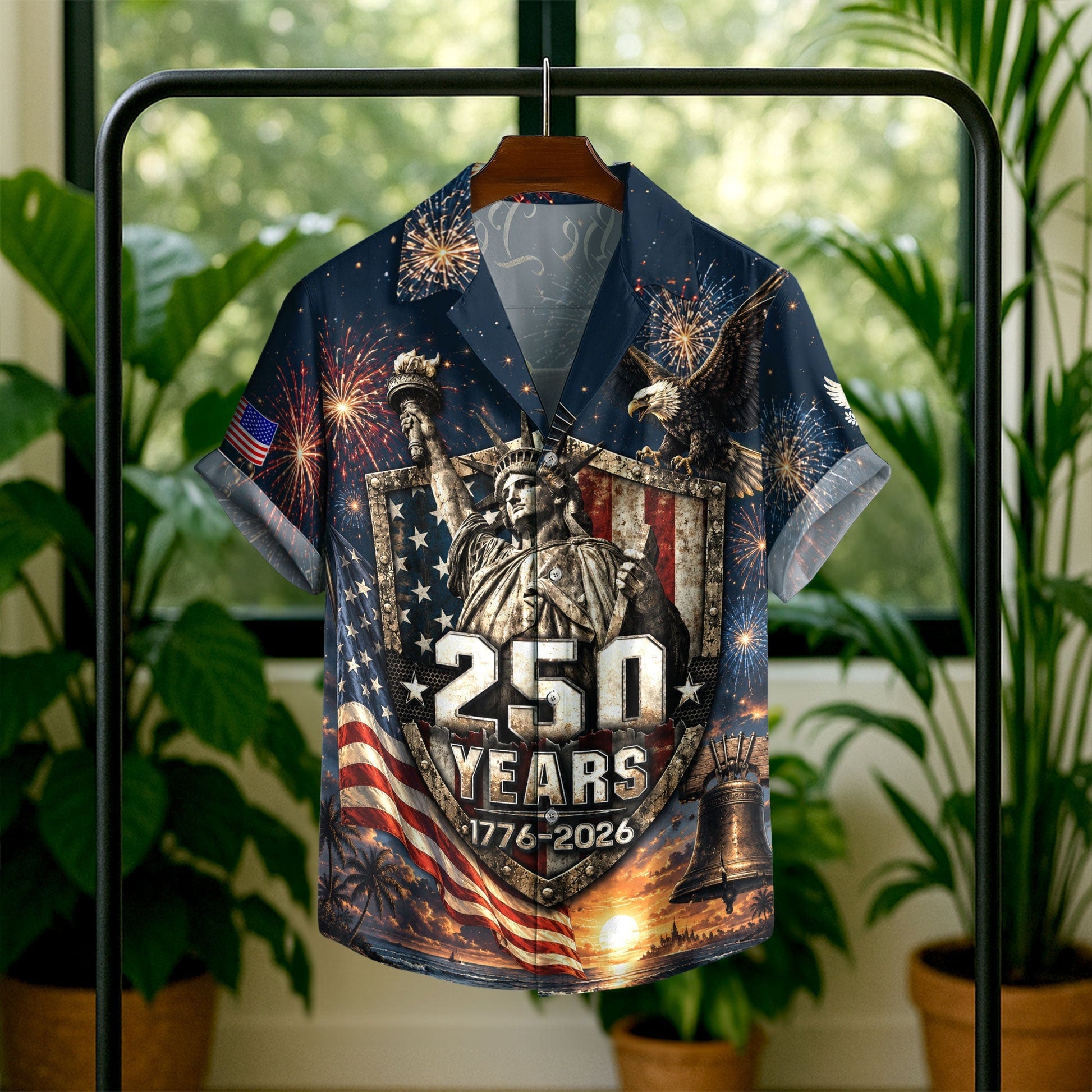 USA 250th Celebration Freedom Shield Hawaiian Shirt - Patriotic Gift For Him HN02