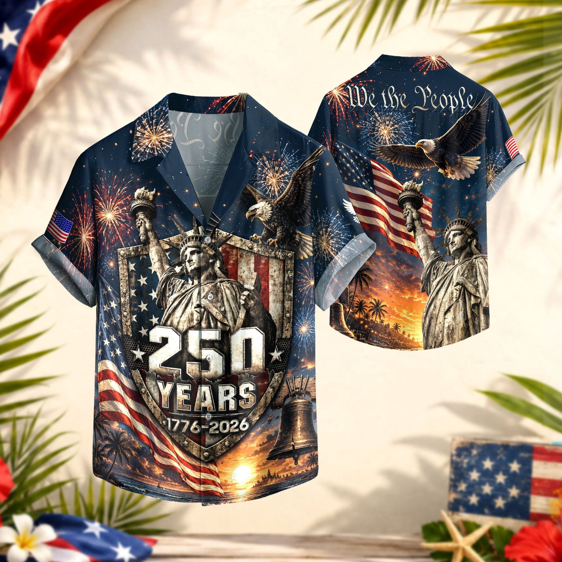 USA 250th Celebration Freedom Shield Hawaiian Shirt - Patriotic Gift For Him HN02