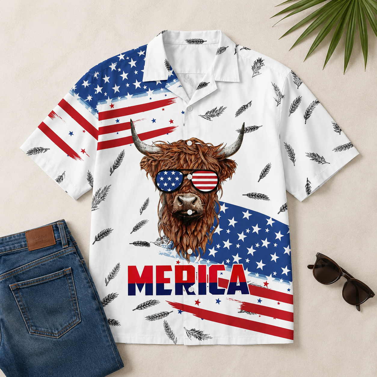 Funny 4th of July Patriotic Highland Cow Sunglasses American Flag - Personalized Hawaiian Shirt - Gift For Patriots - image 4