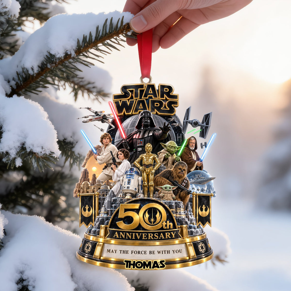 “May the Force Be With You” - Personalized Warriors Merry Christmas Acrylic Ornament - Unique Gifts for Star Wars Fans Ornament PopCulturePrints