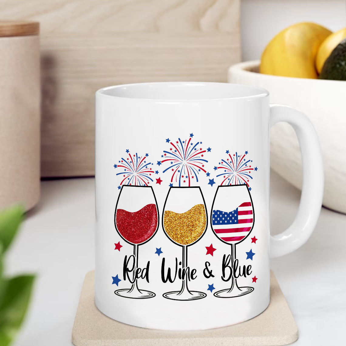 litzzy 4th of July Patriotic Mug, Fireworks USA Coffee Cup, Groovy 4th of July Coffee Mug, American Flag Mug, Happy 4th of July Mug, Independence Day Gift Mug   