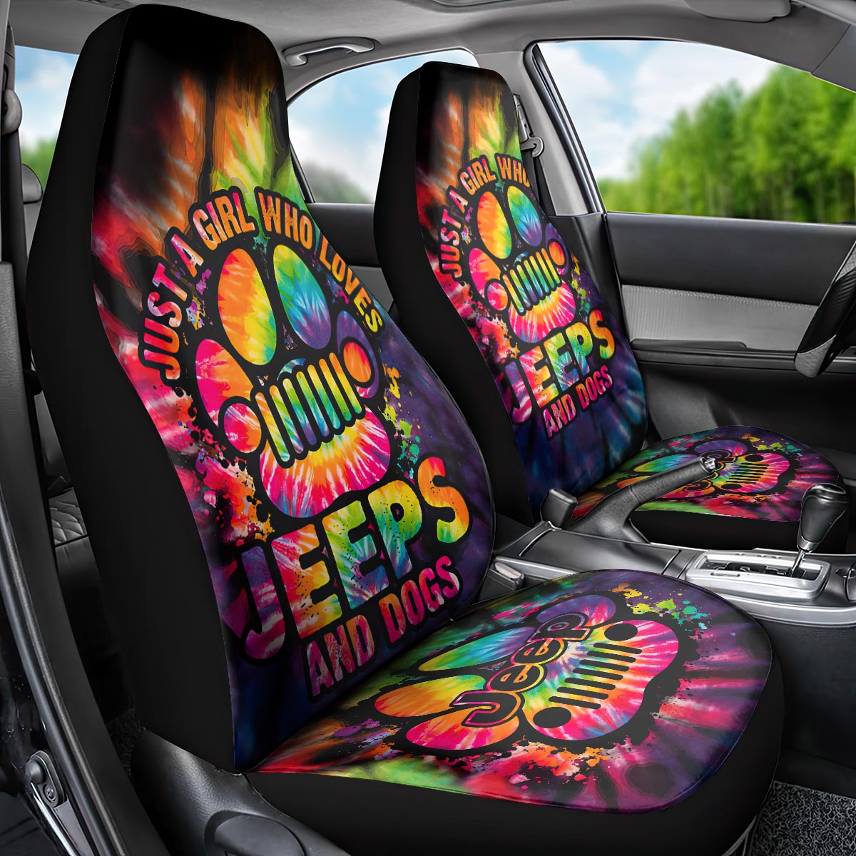 Jeep Dog Paw Colorful Tie Dye Automotive Car Seat Cover - image 2
