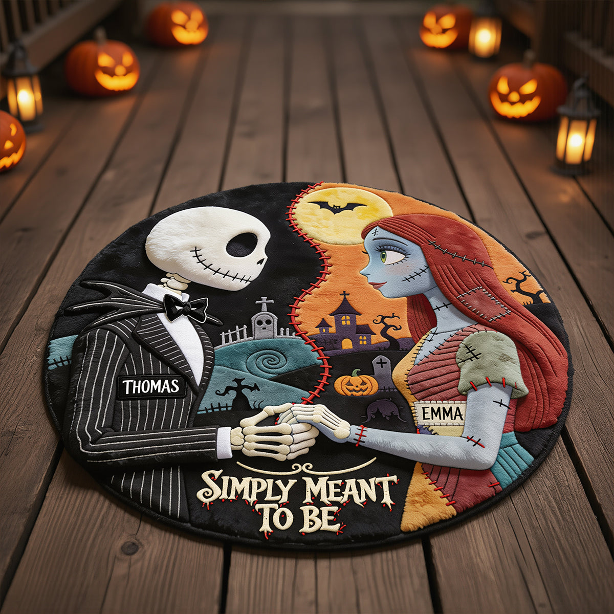 “Embrace the Spooky Spirit!” - Spooky Couple Round Mat - Personalized Halloween Gift for Couples, Friends, and Family Doormat PopCulturePrints