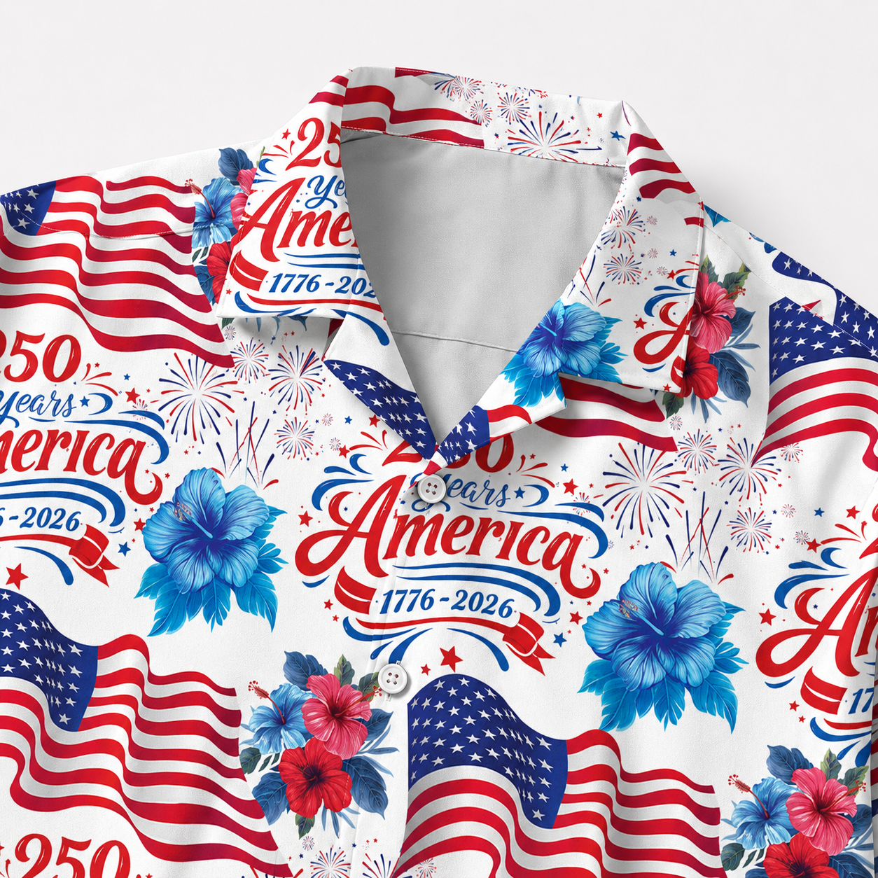 250 Years America With Flag Hibiscus - Hawaiian Shirt - Gift for Patriots - image 3