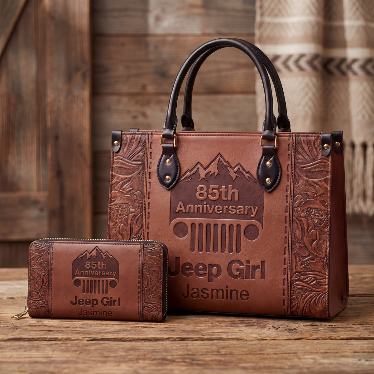 [Free delivery]  85th Anniversary Jeep Girl Personalized Leather Bag + Free Leather Wallet TN2407261404
