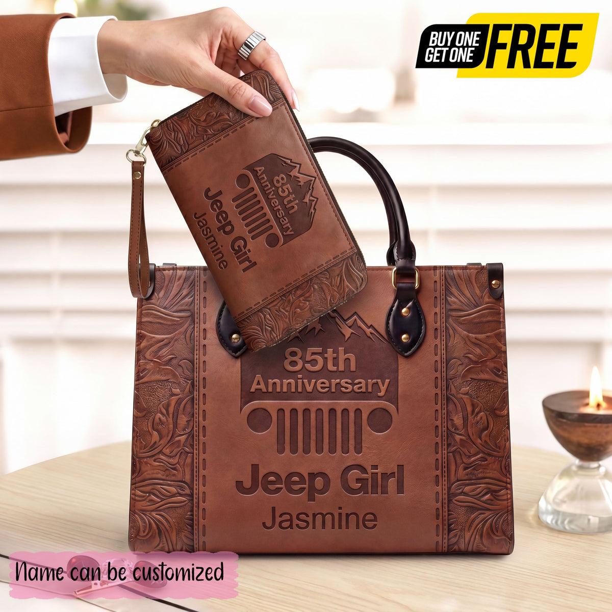 [Free delivery]  85th Anniversary Jeep Girl Personalized Leather Bag + Free Leather Wallet TN2407261404