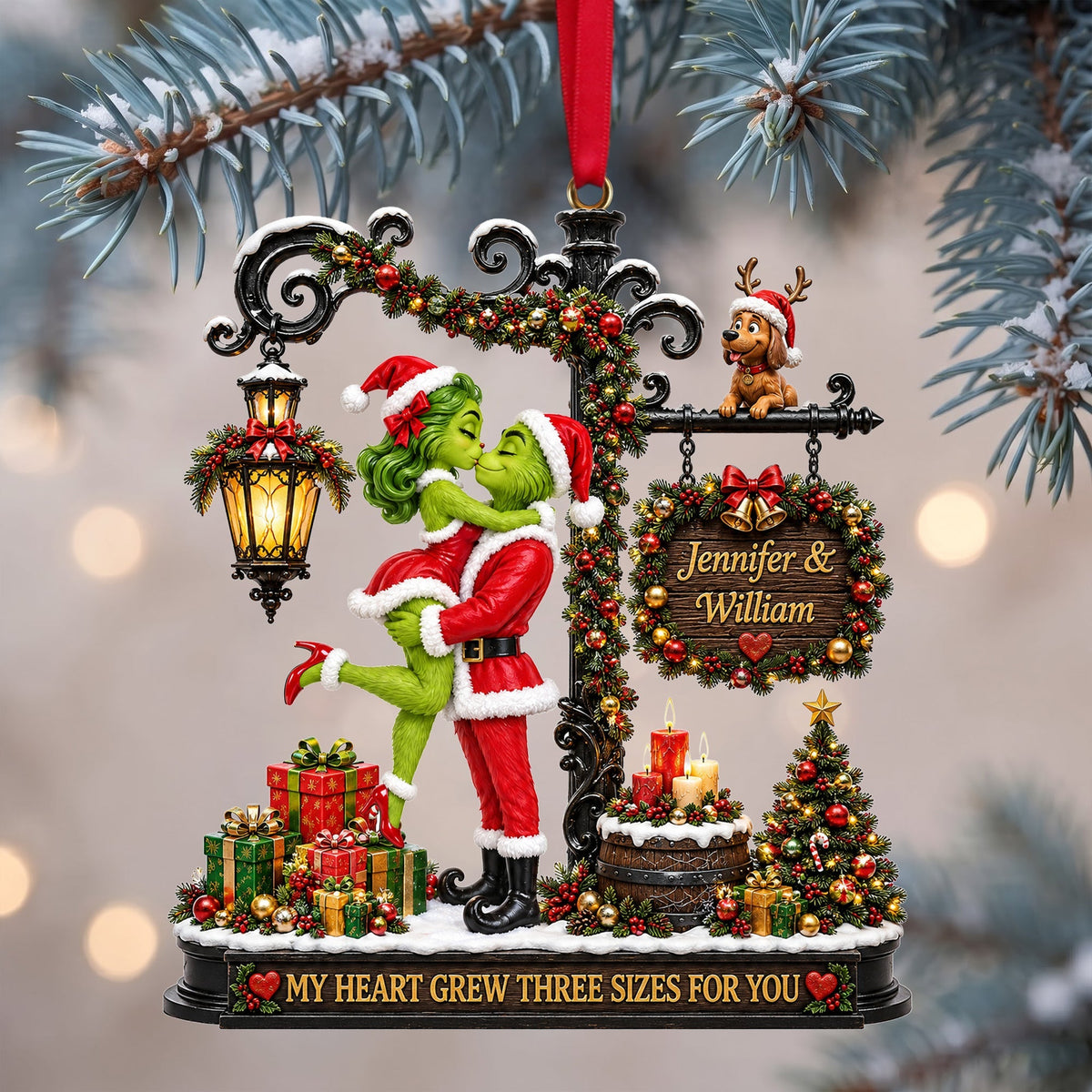 My Heart Grew Three Sizes For You - Romantic Kissing Couple Christmas Acrylic Ornament | Personalized Gift for Couples Ornament PopCulturePrints