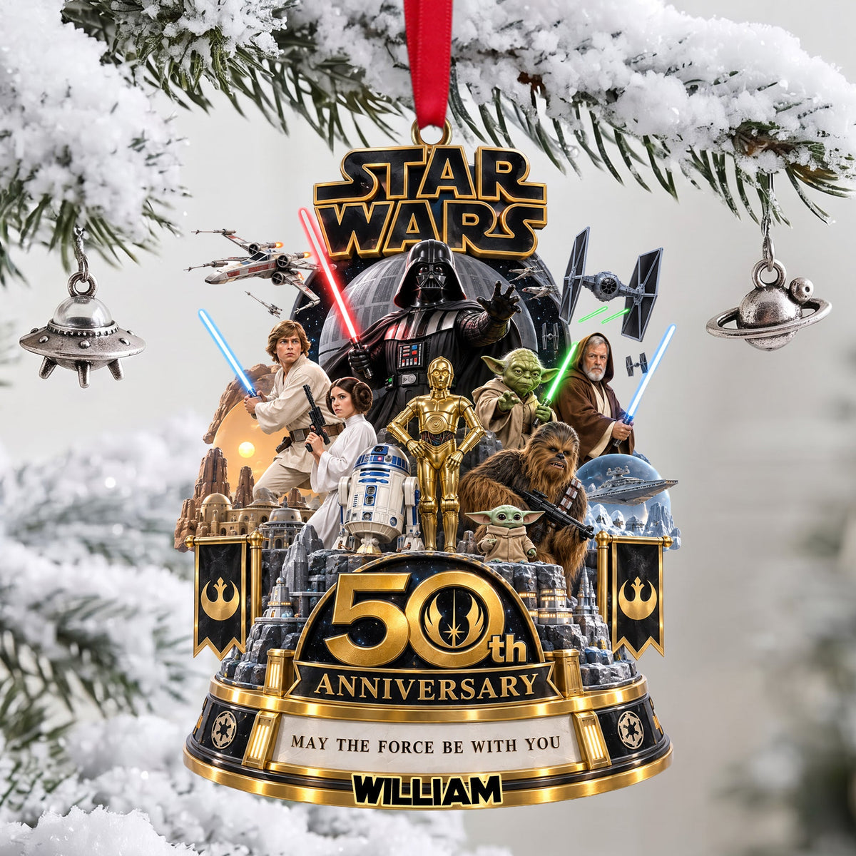 “May the Force Be With You” - Personalized Warriors Merry Christmas Acrylic Ornament - Unique Gifts for Star Wars Fans Ornament PopCulturePrints