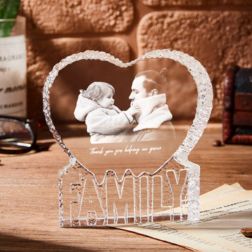 litzzy Custom Photo Crystal Sculpture Keepsake 3D Crystal Photo Heart Gift for Dad, Gift For Father's Day Photo Crystal Sculpture   