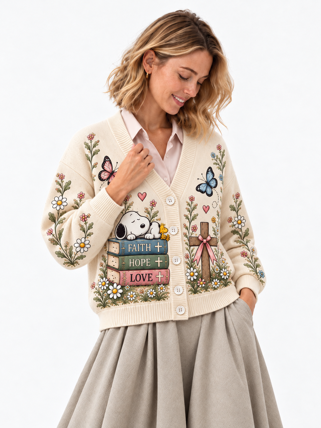 Walk By Faith Gift For Her - Personalized Knitted Cardigan