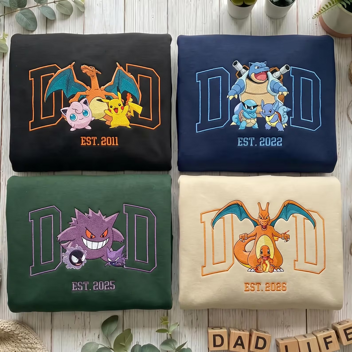 Custom PoMo Dad Embroidered Shirt, Persionalized Anime Characters Sweatshirt, Anime Father's Day Gift, Pocket Beast, Birthday Gift For Dad TN2905261617