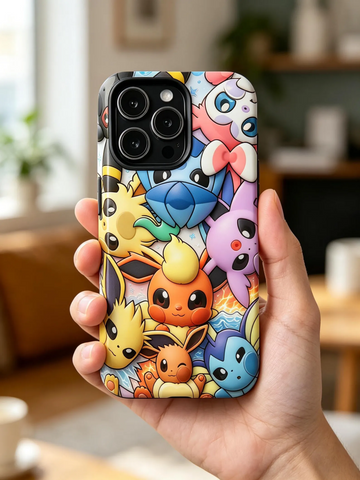 PoMo Phone Case, 3D Puffy Eevee Pikachu Sylveon Flareon Jolteon Collage Tough Case for iPhone Samsung Pixel MagSafe TN3006261445