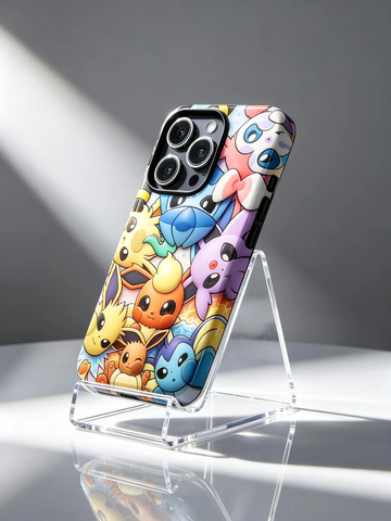 PoMo Phone Case, 3D Puffy Eevee Pikachu Sylveon Flareon Jolteon Collage Tough Case for iPhone Samsung Pixel MagSafe TN3006261445