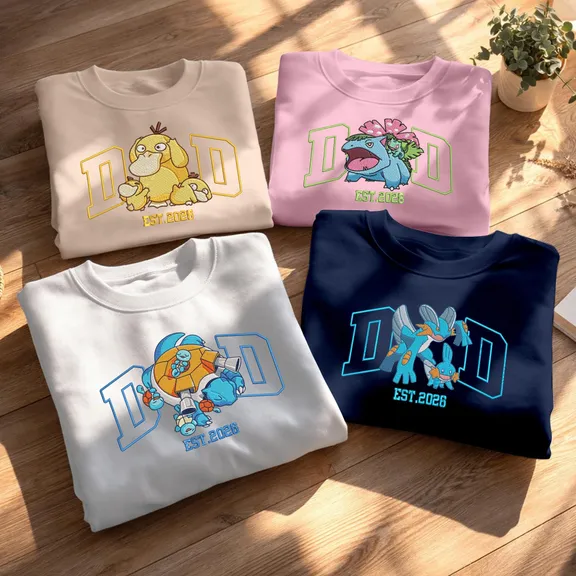 Custom PoMoDad Embroidered Shirt - Persionalized Anime Characters Sweatshirt, Anime Father's Day Gift, Birthday Gift For Dad, Pocket Beast - Personalized Embroidered Comfort Color T-shirt TN0106261419