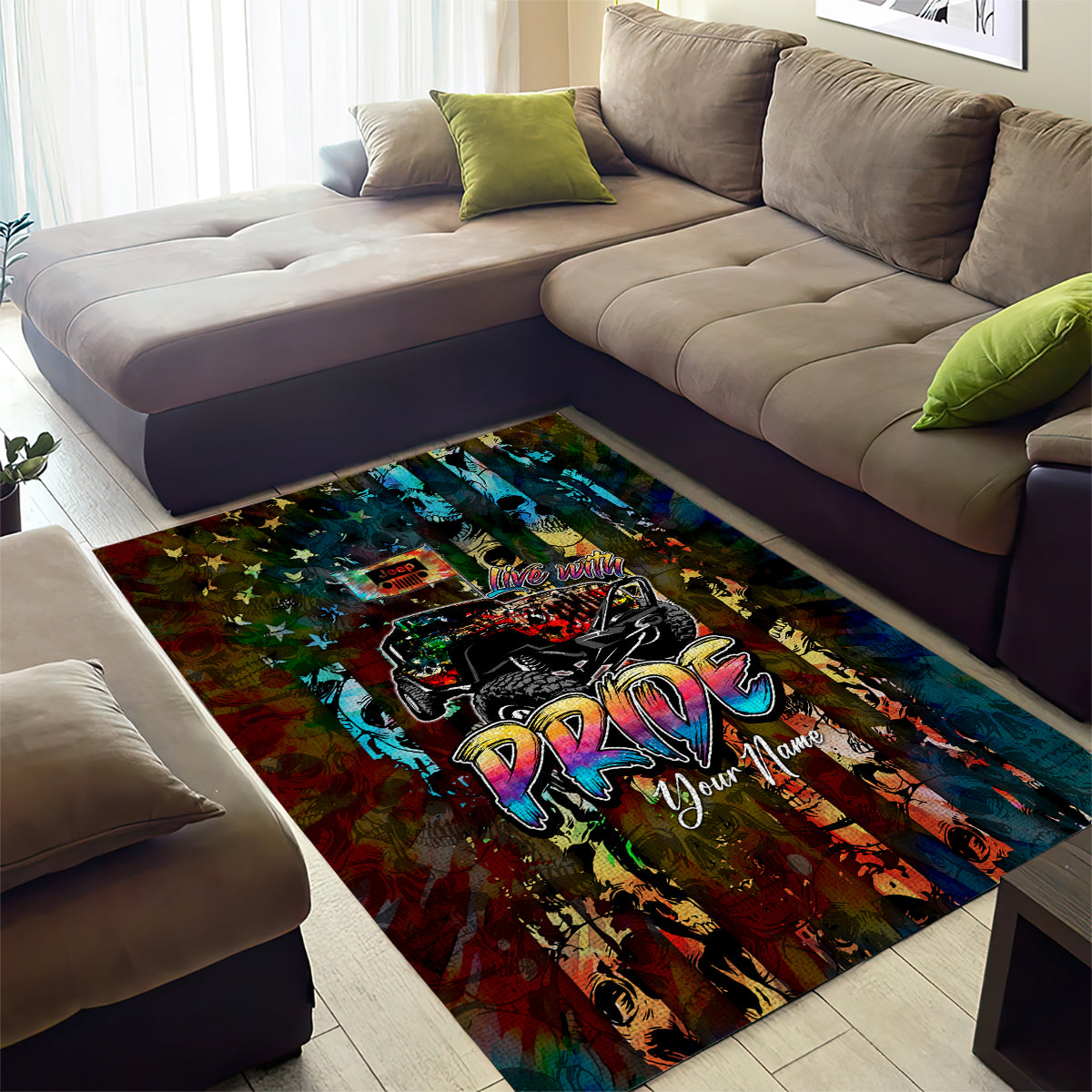 LGBT Jeep Skull Live With Pride Area Rug DT02