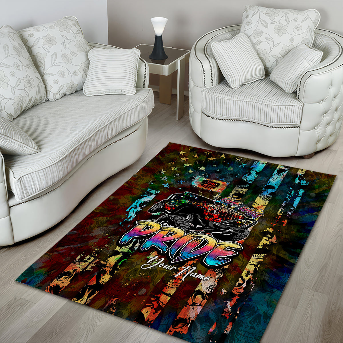 LGBT Jeep Skull Live With Pride Area Rug DT02