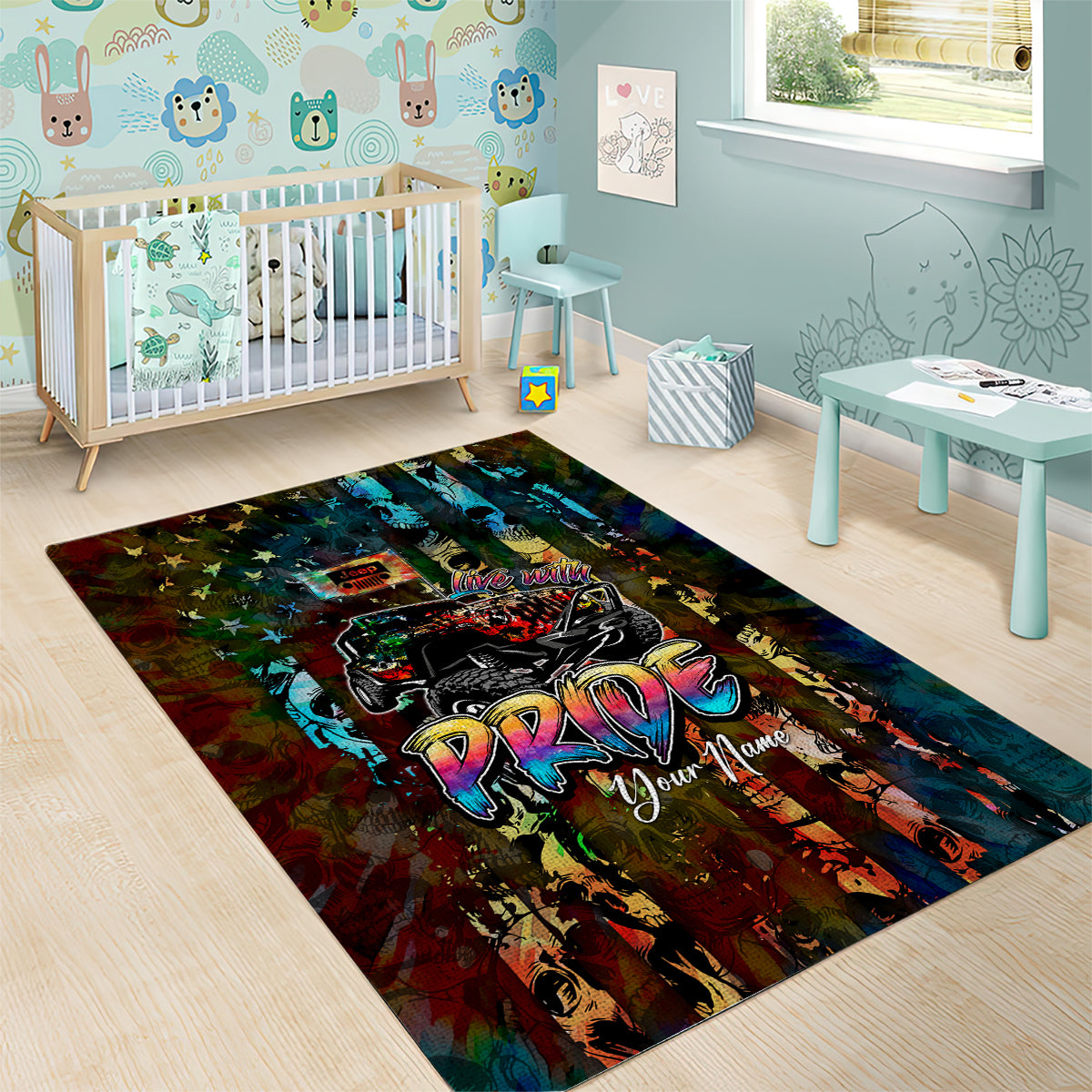 LGBT Jeep Skull Live With Pride Area Rug DT02