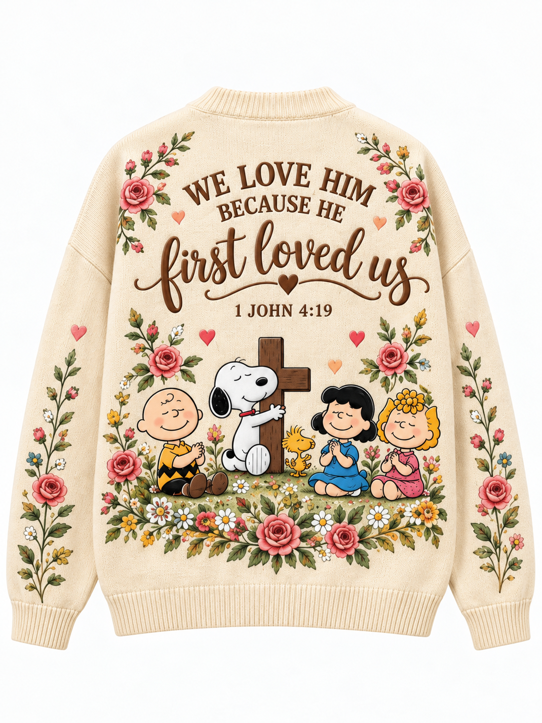 He First Loved Us 1 John 4:19 Christian Gift For Her - Personalized Knitted Cardigan