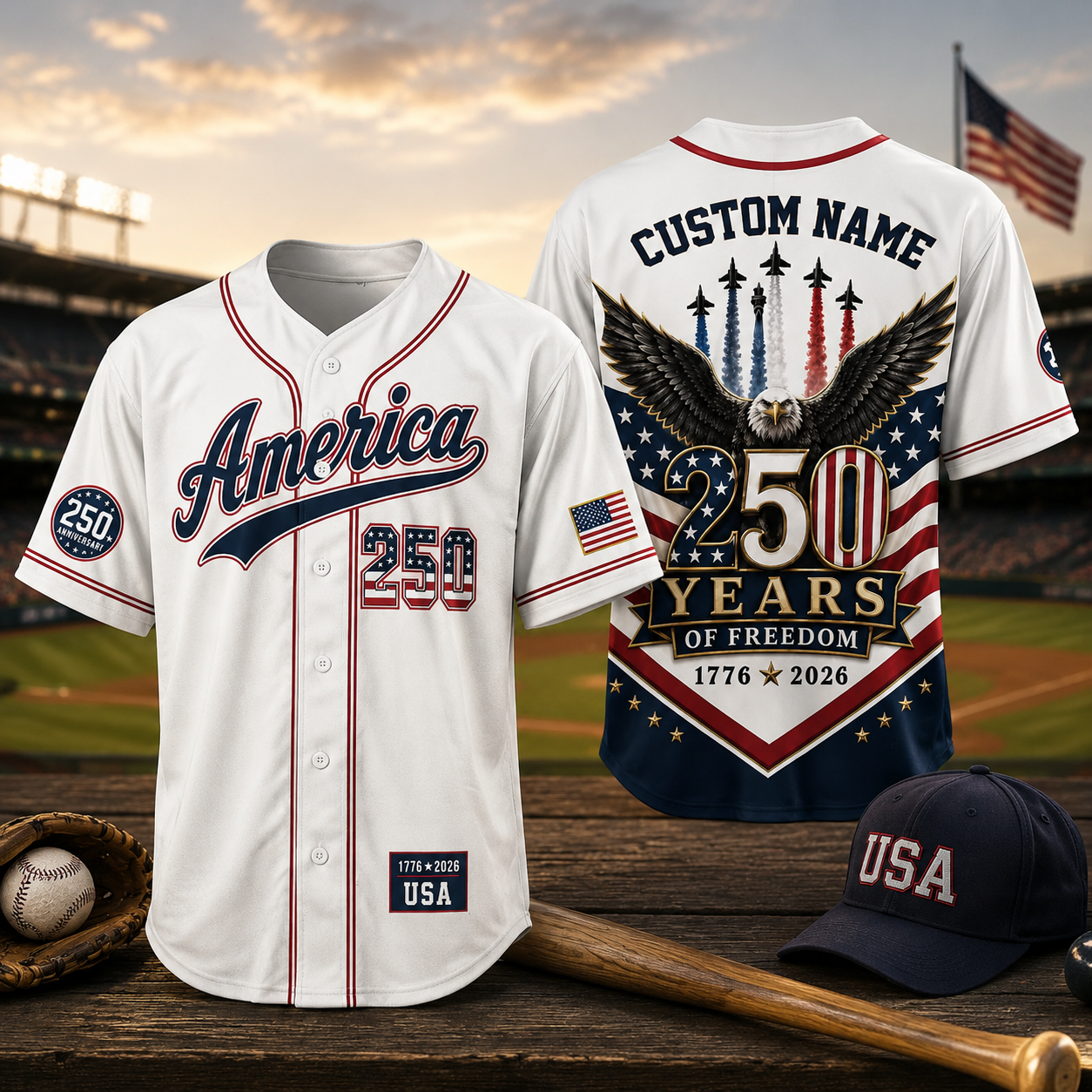 America 250 Years Of Freedom Patriotic Eagle Red White Blue - Personalized Baseball Jersey - Gift For Patriots