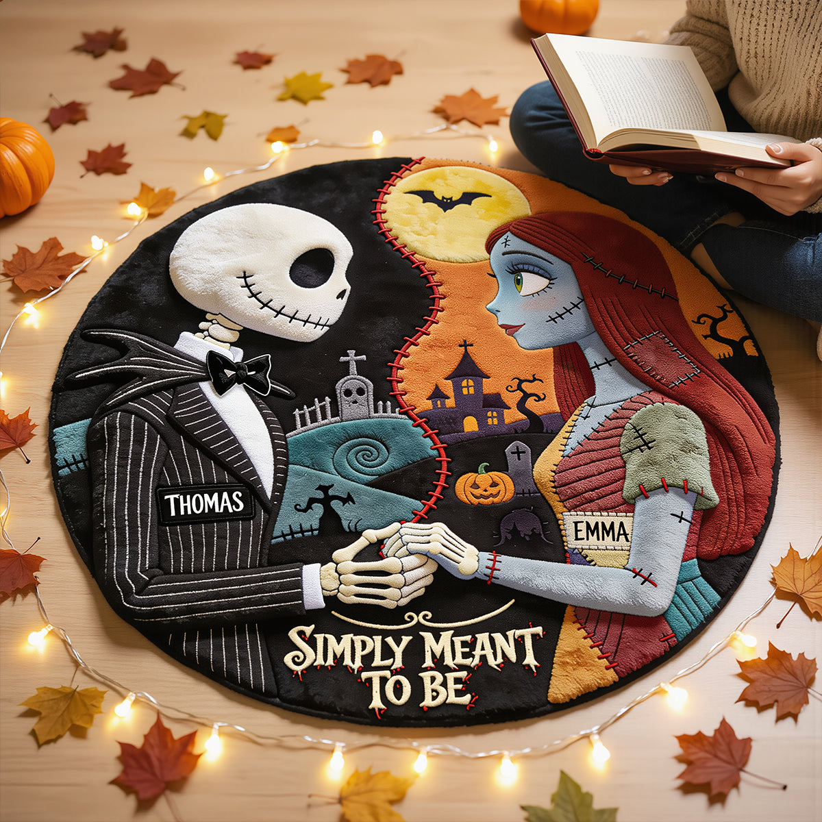“Embrace the Spooky Spirit!” - Spooky Couple Round Mat - Personalized Halloween Gift for Couples, Friends, and Family Doormat PopCulturePrints