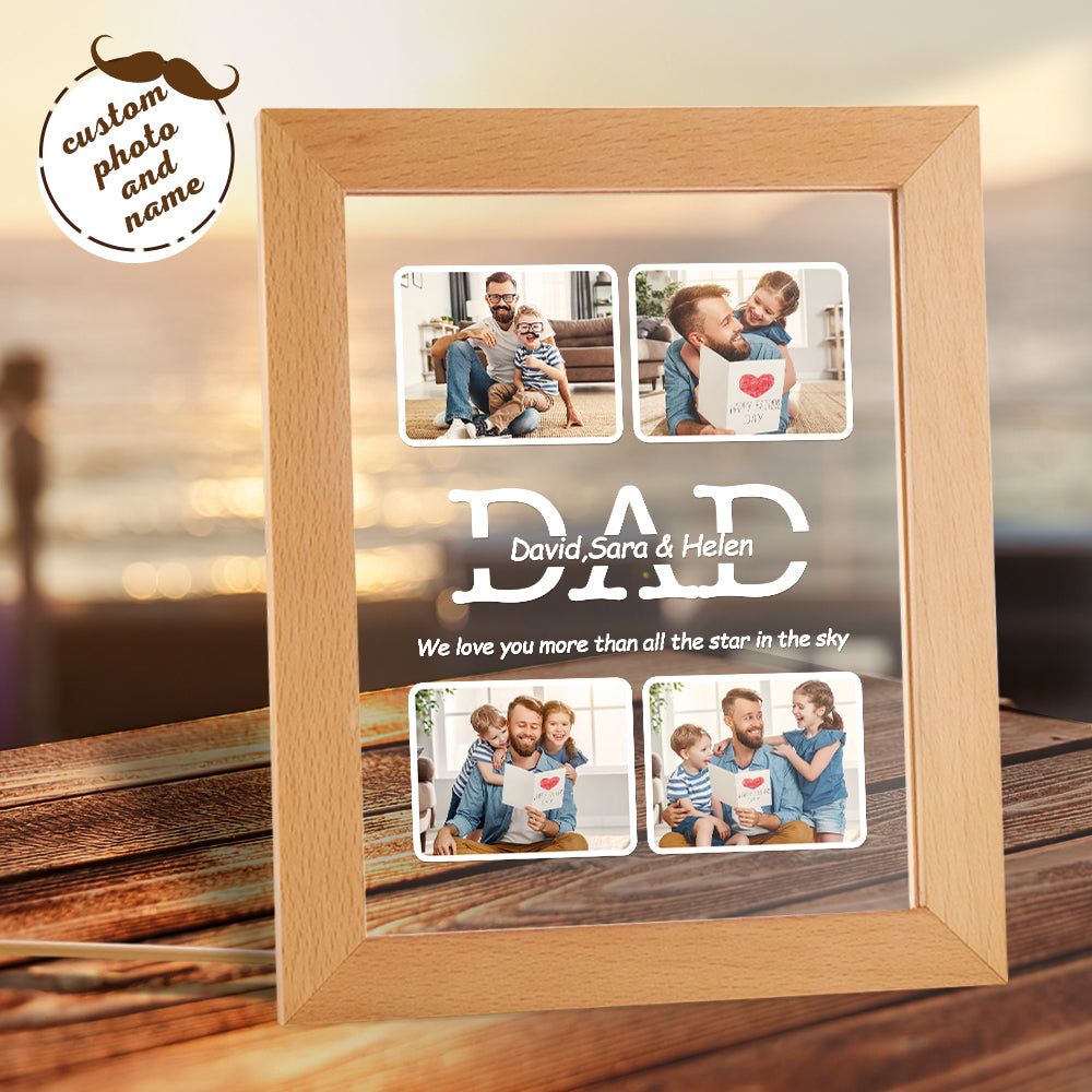 litzzy Personalized Photo Night Light with Name We Love You More Than All the Star In the Sky for Dad, Gift For Father's Day Night Light Wooden Frame Night Light  