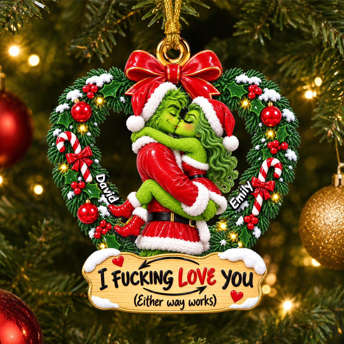 I F*CKING LOVE YOU - Kissing Couple Christmas Ornament - Personalized Gift for Couples Ornament PopCulturePrints