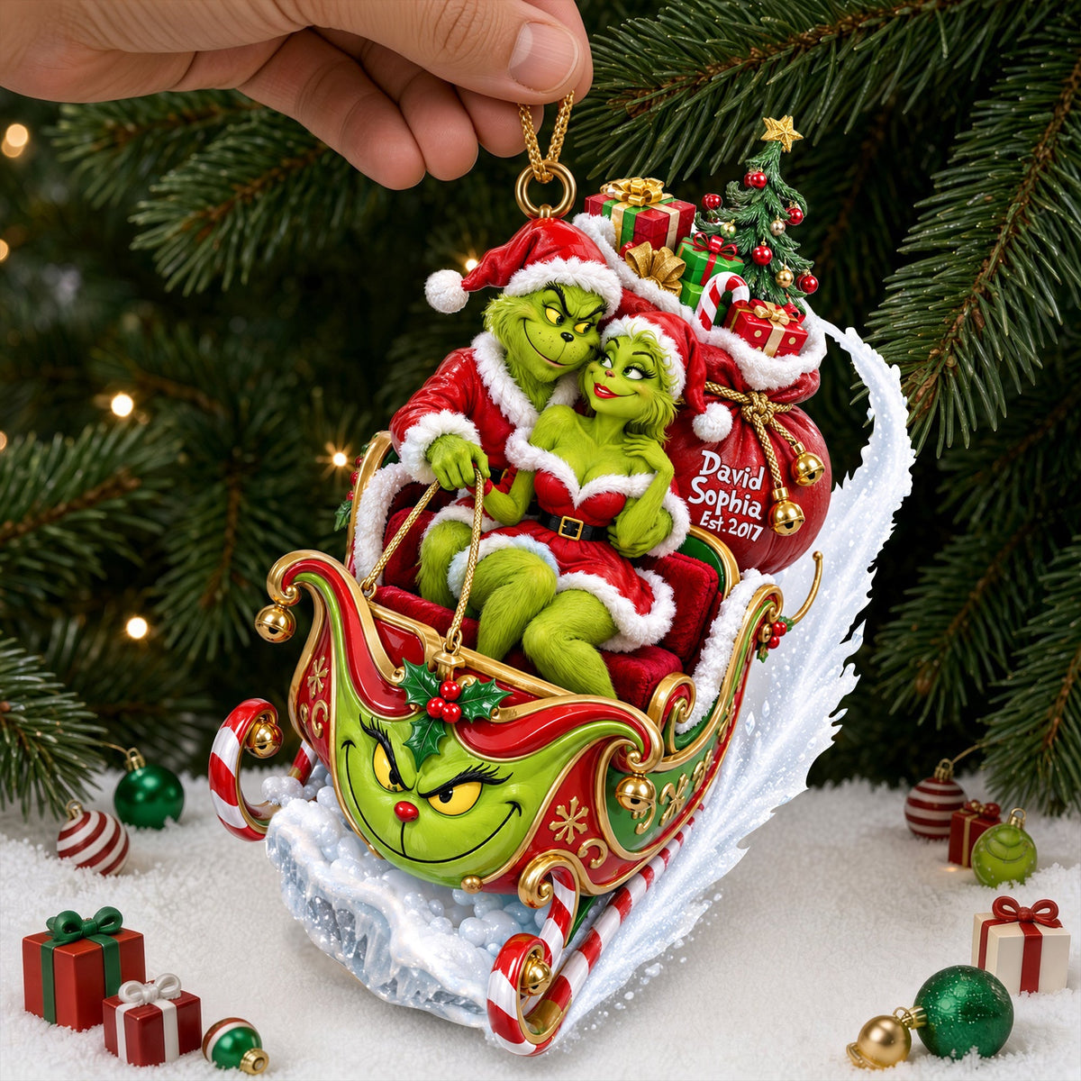 “Spreading Cheer with a Fun Twist” - Fun Mischievous Snow Ride Acrylic Ornament, Personalized Gift for Couples Ornament PopCulturePrints
