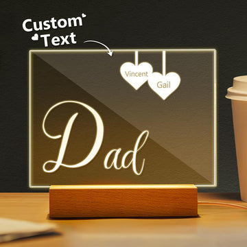 litzzy Personalized Engraved 1-5 Names Night Light Gifts For Dad, Heart Name Custom Photo Night Light, Gift For Father's Day Night Light Two names  