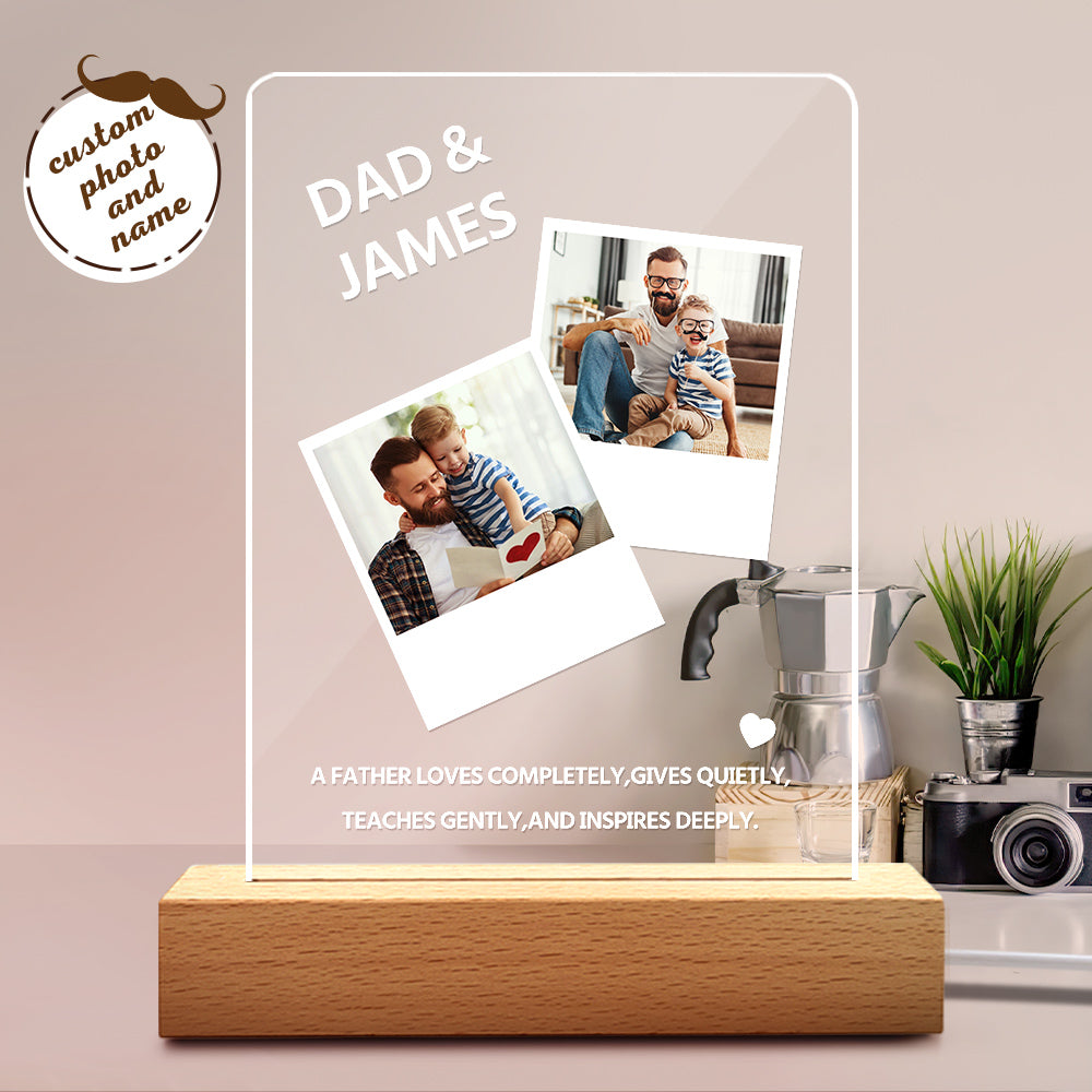 litzzy Photo Upload Night Light, Custom Gift For Father's Day Gift Night Light Custom Name and Photo Night Lamp for Dad night light Wooden Base Night Light  