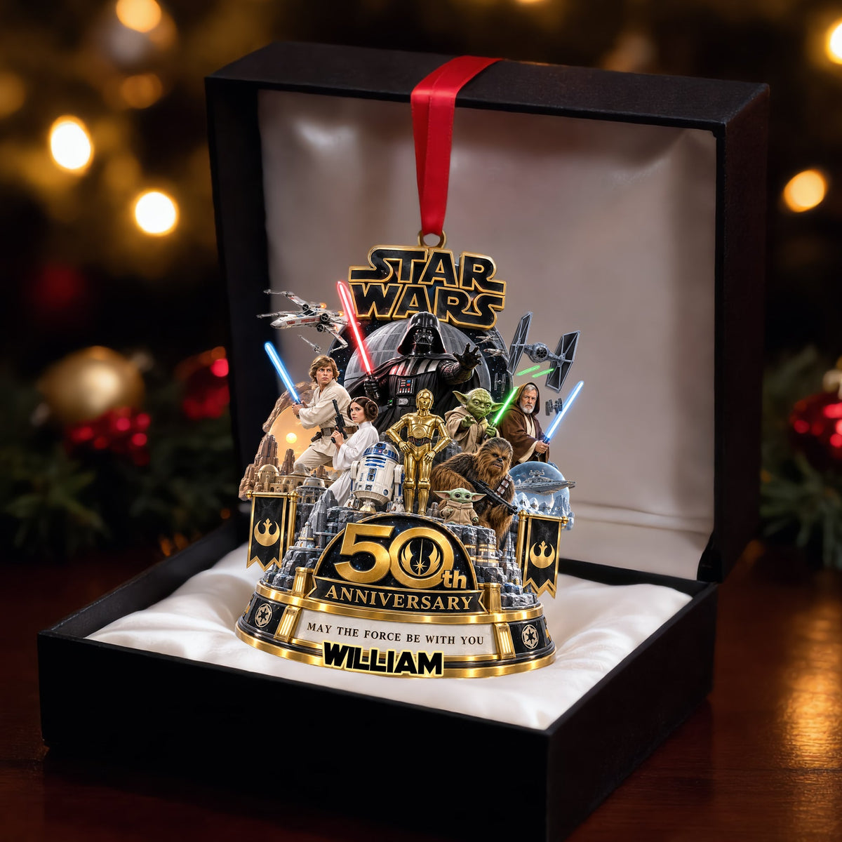 “May the Force Be With You” - Personalized Warriors Merry Christmas Acrylic Ornament - Unique Gifts for Star Wars Fans Ornament PopCulturePrints