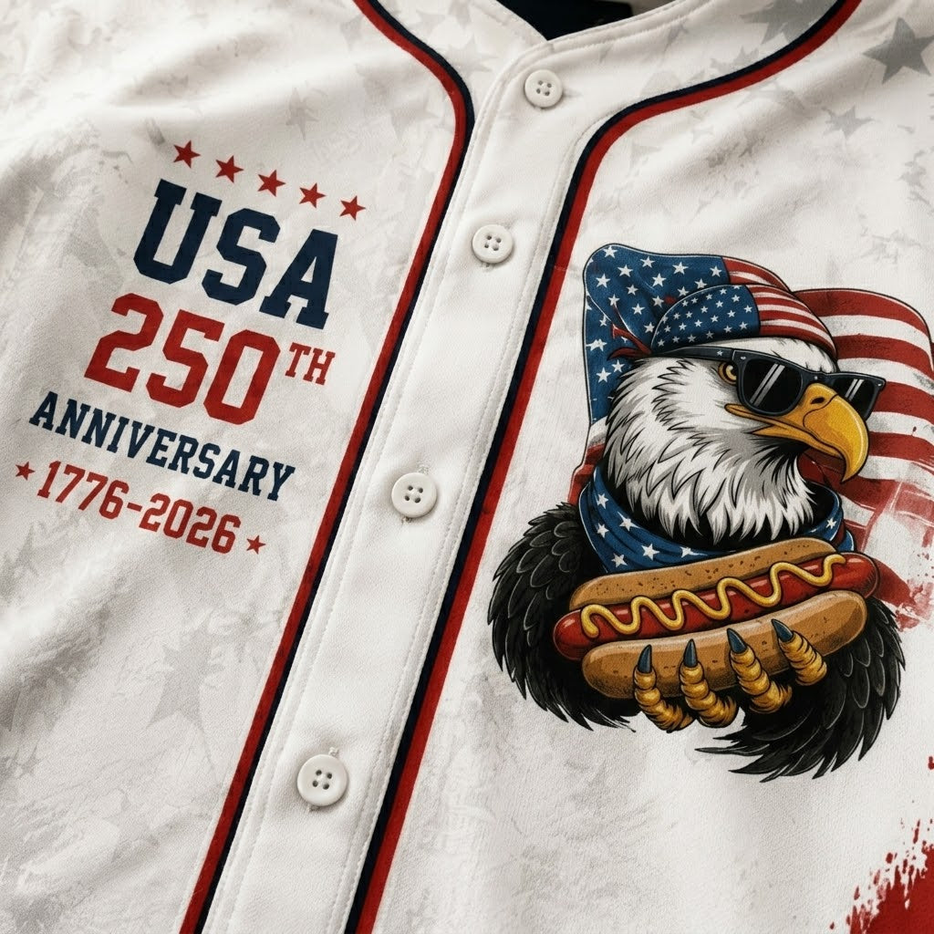 USA 250th Anniversary Patriotic Eagle Holding Hot Dog - Personalized Baseball Jersey - Gift For Patriots - image 4