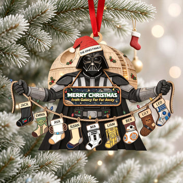 Merry Christmas from Galaxy Far Far Away - Personalized Cosmic Christmas Stocking Ornament for Family