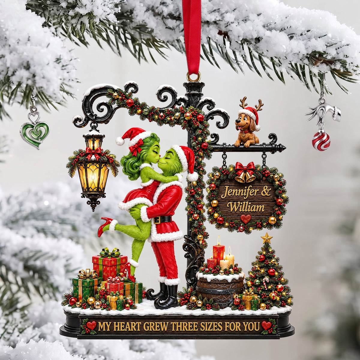 My Heart Grew Three Sizes For You - Romantic Kissing Couple Christmas Acrylic Ornament | Personalized Gift for Couples Ornament PopCulturePrints