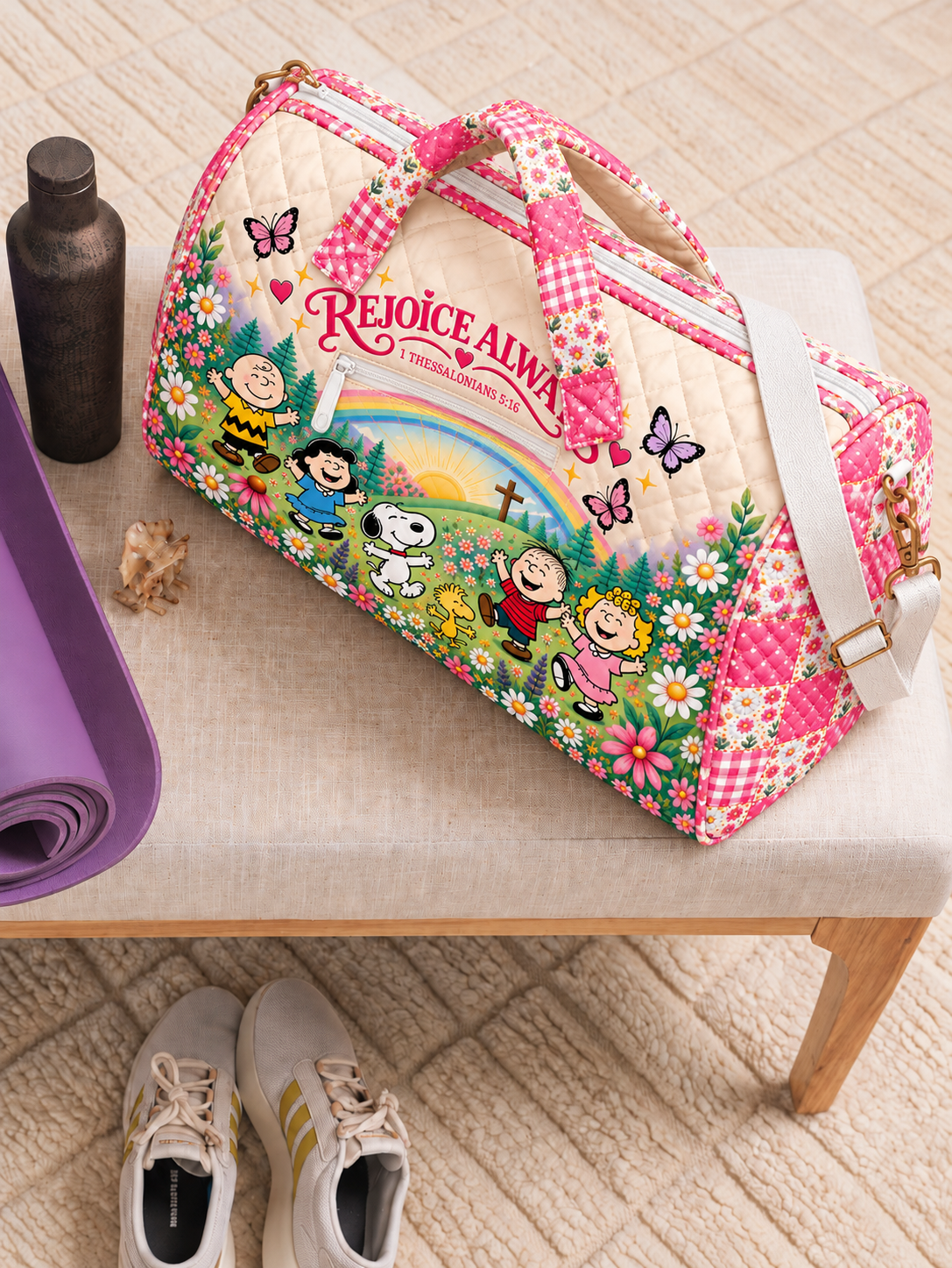 Rejoice Always Gift For Her - Personalized Christian Quilted Duffle Bag
