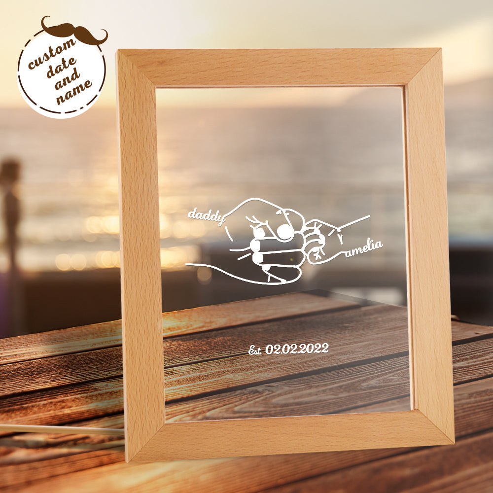 litzzy Personalised Night Light with Name and Date Father’s Day Gift for Dad, Gift For Father's Day Night Light Wooden Frame Night Light  