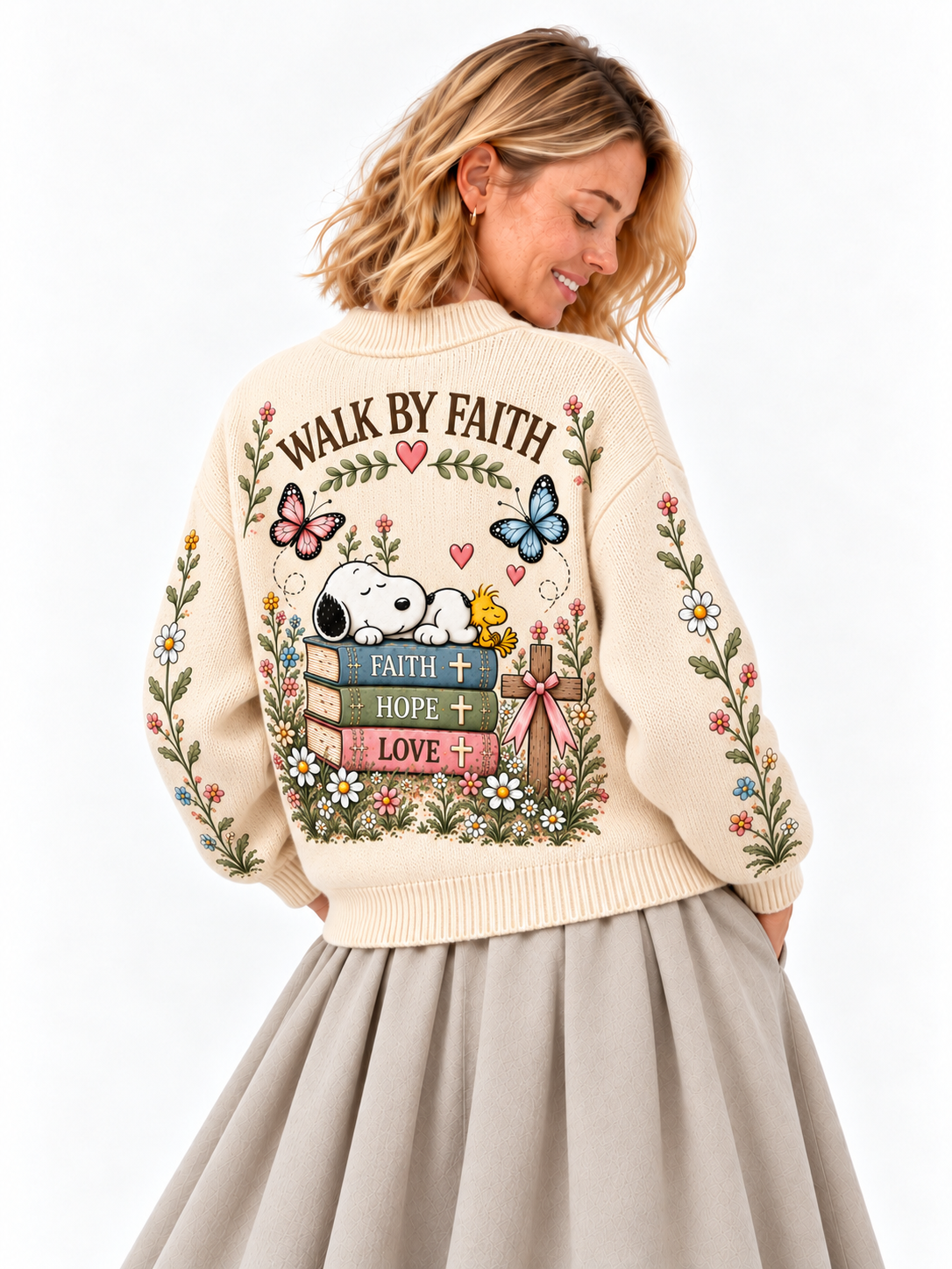 Walk By Faith Gift For Her - Personalized Knitted Cardigan
