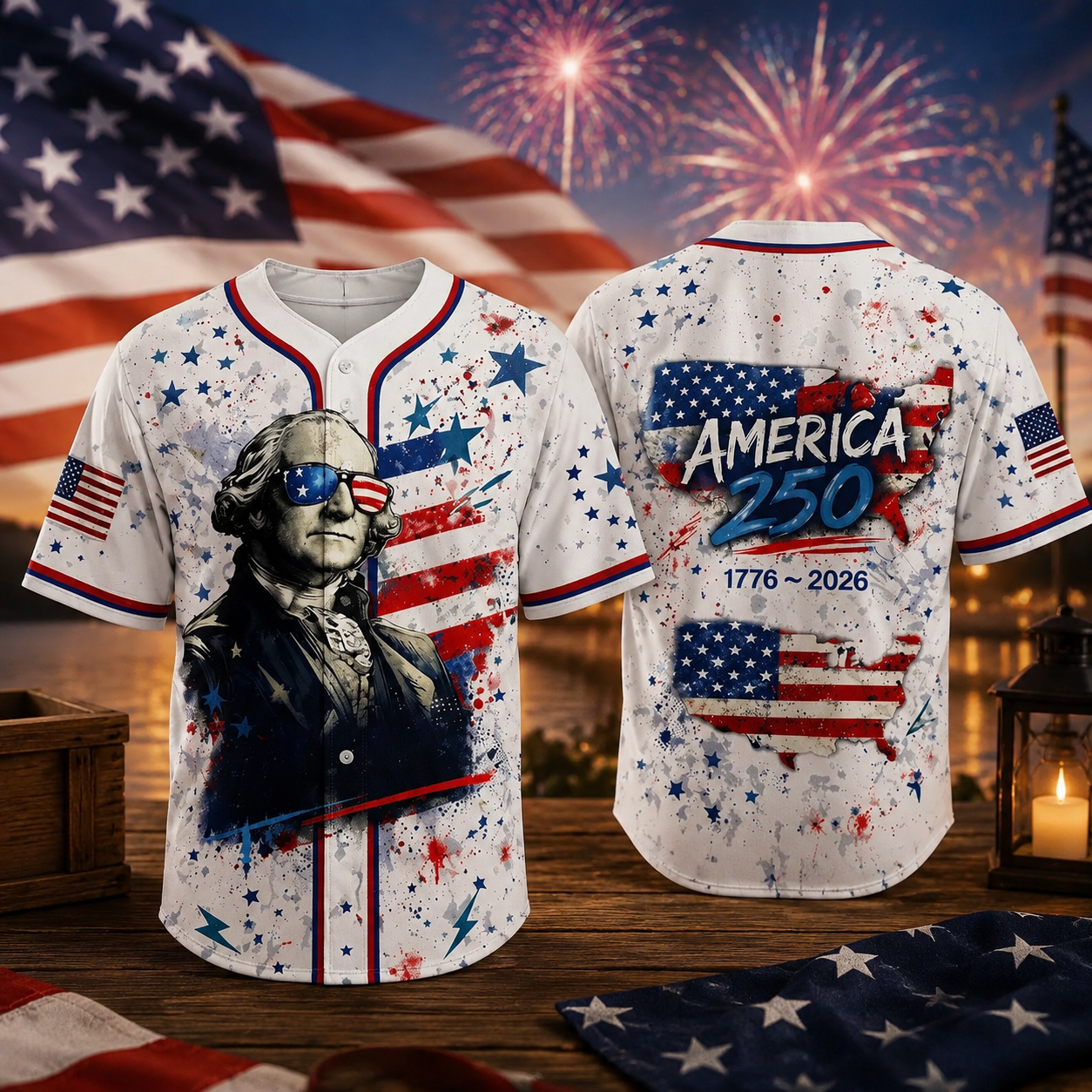 America 250th Anniversary George Washington Red White Blue - Baseball Jersey - Gift For Patriots