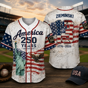 American Flag 250 Years of Freedom Patriotic Eagle Statue of Liberty - Personalized Baseball Jersey - Gift For Patriots