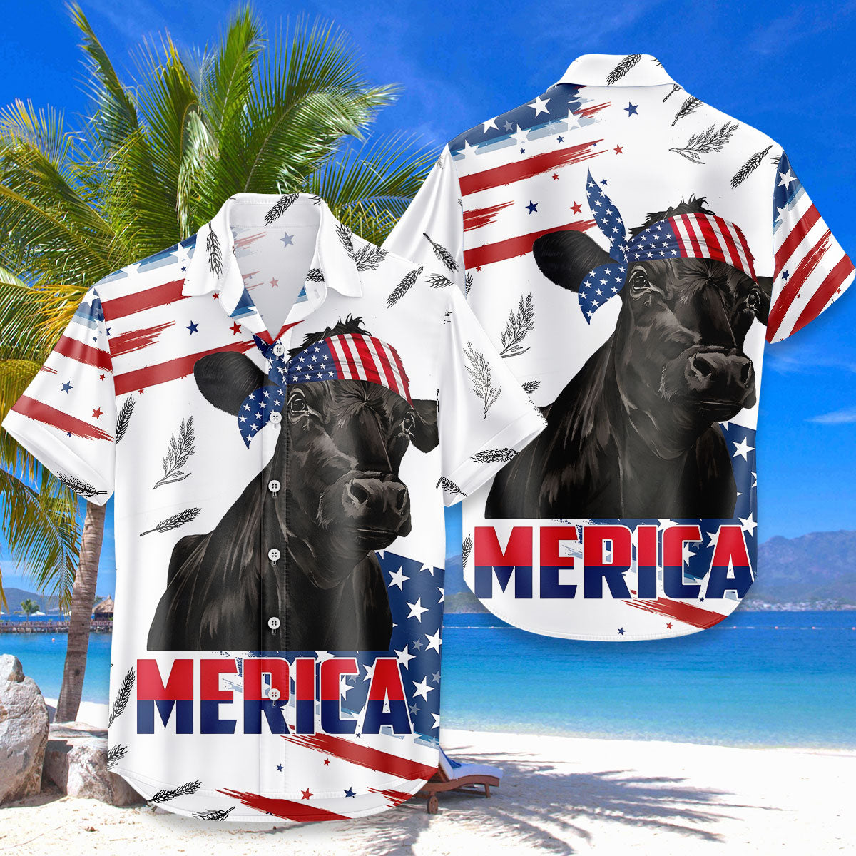Patriotic Black Angus American Flag - Personalized Hawaiian Shirt - Gift For Patriotic Farmers