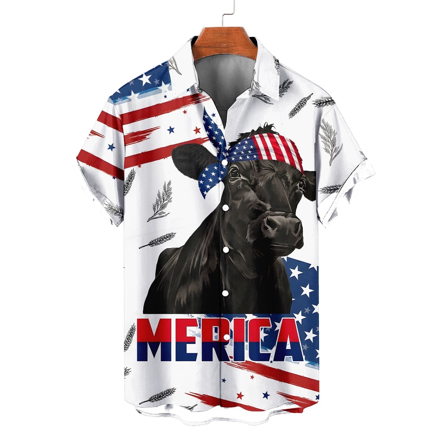 Patriotic Black Angus American Flag - Personalized Hawaiian Shirt - Gift For Patriotic Farmers