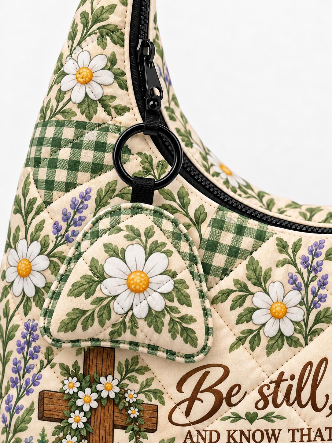 Be Still And Know Psalm 46:10 Christian Gift For Her - Personalized Quilted Hobo Shoulder Bag
