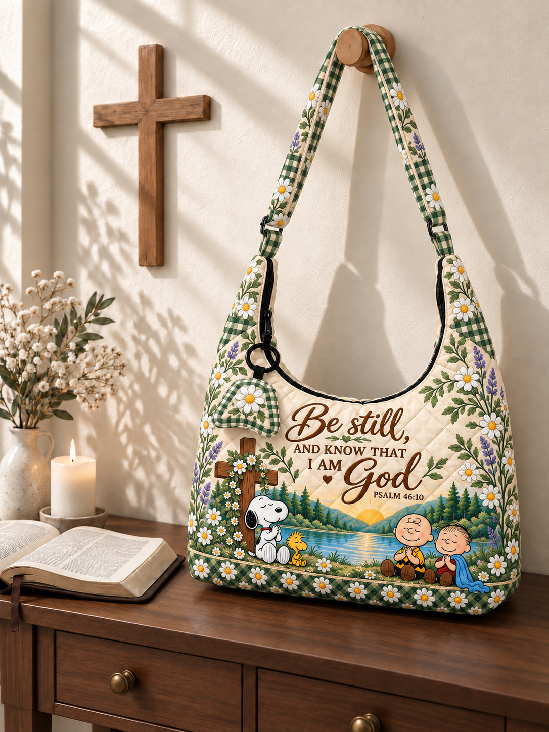 Be Still And Know Psalm 46:10 Christian Gift For Her - Personalized Quilted Hobo Shoulder Bag